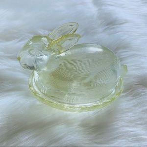 Vintage Glass Nesting Bunny On Basket Candy Dish